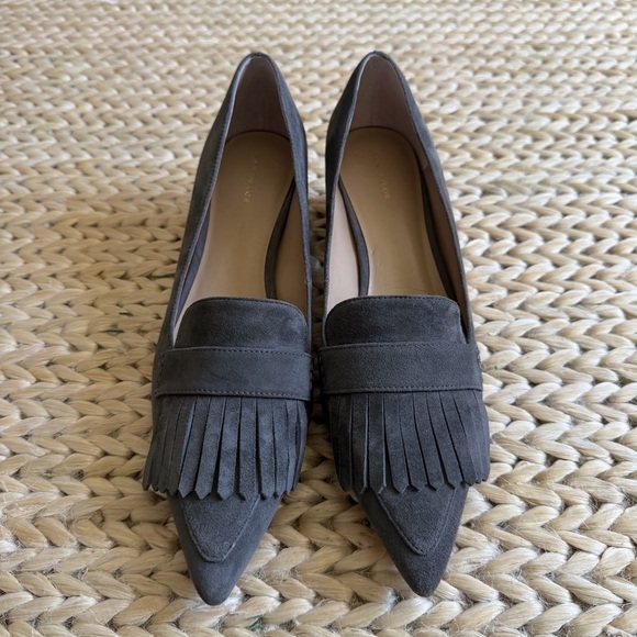 Ann Taylor Shoes - Ann Taylor Kiltie Suede Block Heel Grey Pumps Women’s Size 8.5